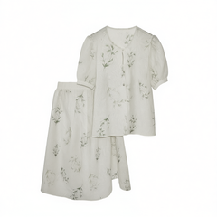 [434]G  XWI/Xinwei New Chinese Style National Pattern Printed Women's Summer Elegant Textured Top and Skirt Two-Piece Set