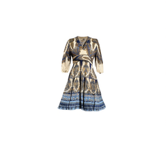 [839]GG    Light Luxury Custom  New V-neck Printed Puff Sleeve Pleated High-waisted Slimming Mini Dress