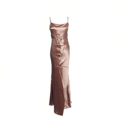 [203]GM   Acetate Satin Slip Dress, Boat Neck Long Dress, Gentle Style, High-End Feel, Triacetate Satin Dress
