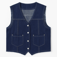 [221]MS 2024 Summer Women's Vintage Denim Shirt, Elegant and Versatile Vest Top