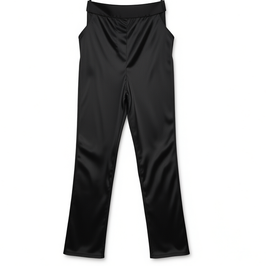 [665]NG     Women's Pure Black Slimming Micro-Flare Silk Trousers