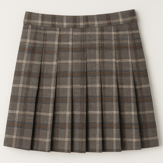 [242]MS 2024 Autumn/Winter Plus Size Checkered Wool Pleated Skirt High Waist Slimming Body-Hugging A-Line Design