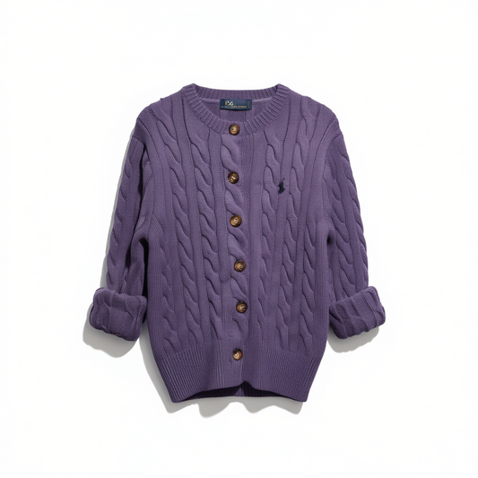 [006]G   Wetumo Round Neck Cardigan 2024 Autumn/Winter New Arrival Purple Versatile Honeycomb Knit Simple Small Horse Shoe Embroidery Sweater