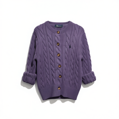 [006]G   Wetumo Round Neck Cardigan 2024 Autumn/Winter New Arrival Purple Versatile Honeycomb Knit Simple Small Horse Shoe Embroidery Sweater
