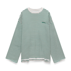 [734]G   [Same Style as Xu Yiyang] AHA Aichi Ai Thin Stripe Logo Embroidery Long-Sleeve Short-Pants Loungewear Two-Piece Set