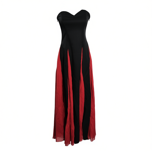[822]GM     Stunning Black and Red Strappy Halter Maxi Dress, Perfect for Elegant Ladies