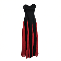 [822]GM     Stunning Black and Red Strappy Halter Maxi Dress, Perfect for Elegant Ladies