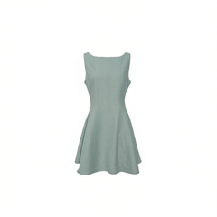[835]GG   Sleeveless Halter Neck Tencel Dress with Boat Neck, Blue