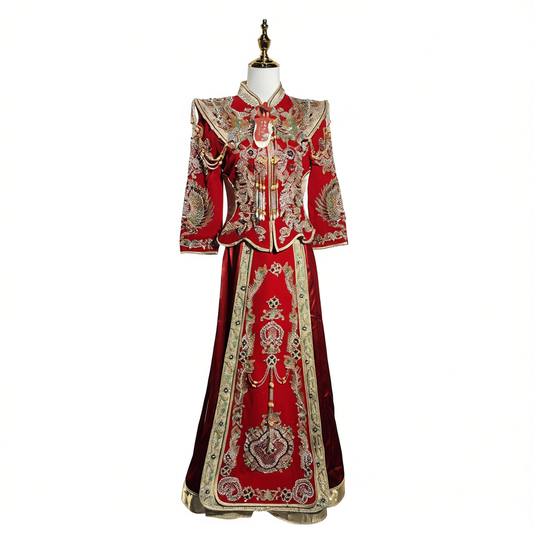 [807]GG   New Style Bride Wedding Dress, New Chinese-Style High-End Velvet Xiuhe Dress for Petite Brides