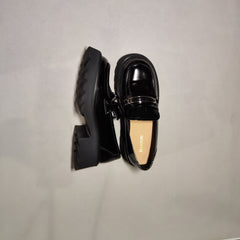 [137]GG       Black Thick Sole Women's Casual Slip-On Lazy Shoes Versatile Deep Toe Box Leather Shoes