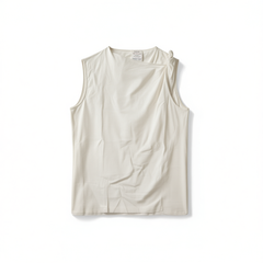 [086]N CHICJOC Japanese Skin-Friendly Dry-Feel Textured Pure Cotton Asymmetric One-Shoulder Twist Ruched Sleeveless Top