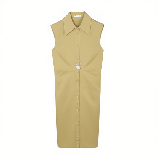 [342]NM  High-Density Crisp Pima Cotton Tailored Slightly Wide-Shoulder Shirt Dress 