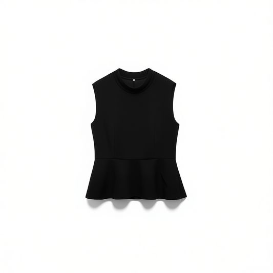 [284]GG    Japanese Craftsmanship, Imported Acetate, Sleeveless Elegant Blouse Vest with Ruffled Trim