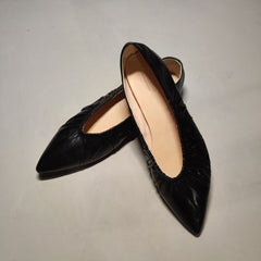 [154]N ANN French-style elegant relaxed single shoes for women, 2025 early spring new arrival, pointed toe, ruffle detail, slip-on, shallow opening, flat shoes
