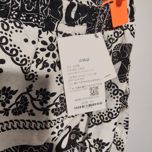 [083]GG    Men's Summer Beach Floral Shorts, Lightweight Thai-Style Harem Pants, Chinese-Style Loose Casual Trousers