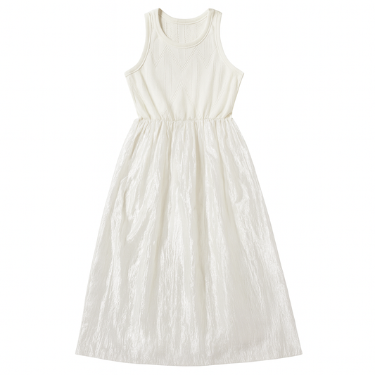 [264]MS Autumn Plus Size Women's White Tank Top Dress Set with French Elegance, Age-Defying Two-Piece Outfit