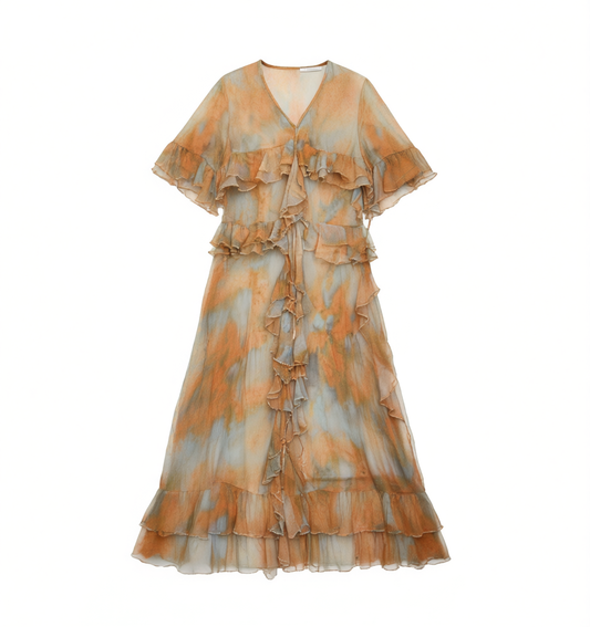 [102]NN Sangji Heihua "95% discount on new products at 8 PM on 3/26" [San Sheng Yue] Handcrafted Golden Thread Cloak Dress