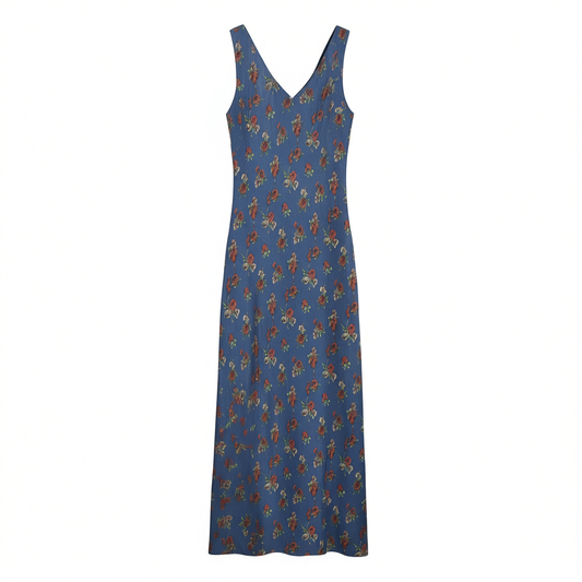 [051] Empty Valley Layered Roses | 100% Mulberry Silk | 45° Bias Cut | Silk Douyu V-Neck Sleeveless Dress - MY5855