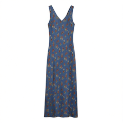 [051] Empty Valley Layered Roses | 100% Mulberry Silk | 45° Bias Cut | Silk Douyu V-Neck Sleeveless Dress - MY5855