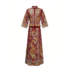 [889]GG    New Arrival Bride's Xiuhe Dress, Elegant Chinese Wedding Gown with Dragon and Phoenix Embroidery, Toasting Dress Suitable for Petite Brides