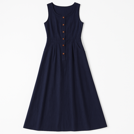 [271]GS   Store Clearance Summer New Arrival Retro Hong Kong Style Designer Slimming Elegant Blue Sleeveless Dress