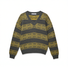 [605]G   Relez High-quality Wool Blend Knit V-neck Retro Jacquard Women's Winter New Arrival Top