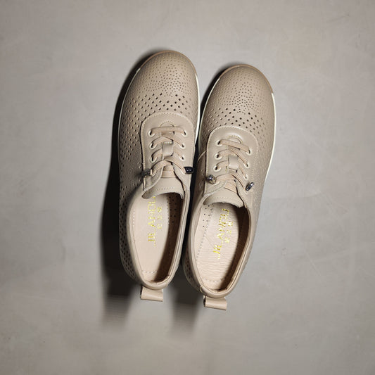 [526]GM   Casual Hollow-out Genuine Leather Women's Shoes, Spring/Summer New Arrival, Soft-soled Mother's Shoes, Thick-soled Breathable Cowhide Hollow-out Cow Leather Women's Shoes
