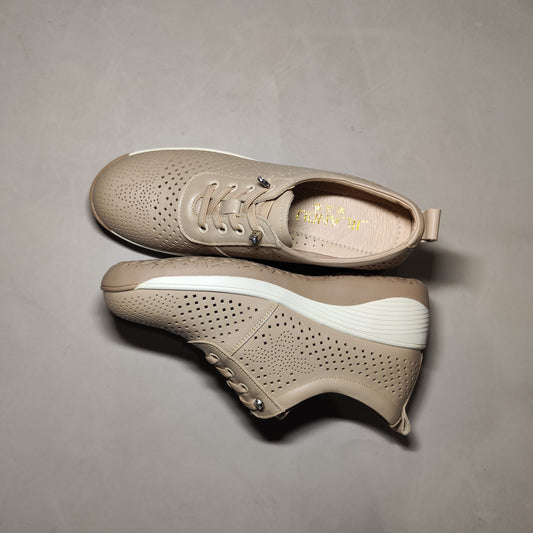 [526]GM   Casual Hollow-out Genuine Leather Women's Shoes, Spring/Summer New Arrival, Soft-soled Mother's Shoes, Thick-soled Breathable Cowhide Hollow-out Cow Leather Women's Shoes