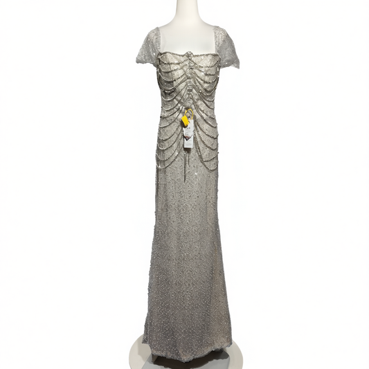 [675]GM  Silver Fishtail Gown with Premium Elegance, Light Luxury, Boutique High-End Elaborate Design for Wedding Toast, Party, Engagement, and Adult Occasions