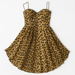 [272]MS Z's 2025 Australia Runway Collection Leopard Print Rhinestone Fishbone Strap Puff Skirt with Tailored Waist and Slimming Effect