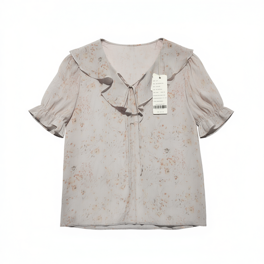 [433]M   Qiushuiyiren Women's Puff Sleeve French Chiffon Top 2025 Summer New Arrival Casual Fashion Floral Print Designer-Style Top