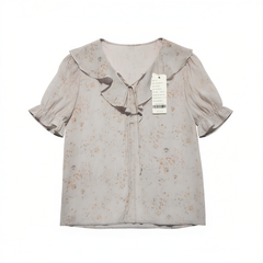 [433]M   Qiushuiyiren Women's Puff Sleeve French Chiffon Top 2025 Summer New Arrival Casual Fashion Floral Print Designer-Style Top