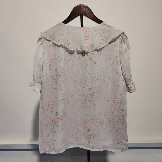 [433]M   Qiushuiyiren Women's Puff Sleeve French Chiffon Top 2025 Summer New Arrival Casual Fashion Floral Print Designer-Style Top