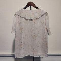 [433]M   Qiushuiyiren Women's Puff Sleeve French Chiffon Top 2025 Summer New Arrival Casual Fashion Floral Print Designer-Style Top