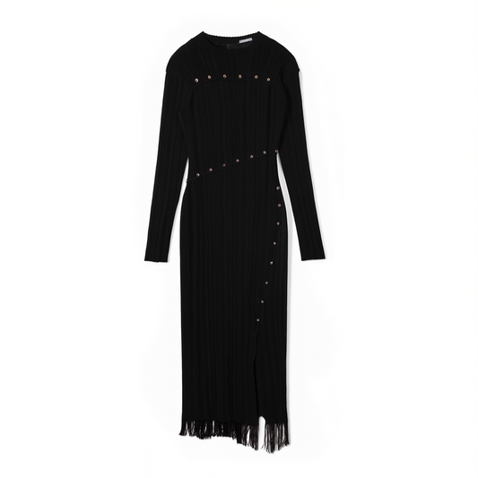 [684]GG   Elegant Black Dress Sweater Dress Knit Dress with Design