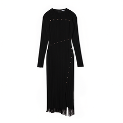 [684]GG   Elegant Black Dress Sweater Dress Knit Dress with Design