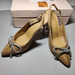 [740]GM    French Pointed-Toe Woven Sandals for Women Summer Bowknot Dress-Style High Heels