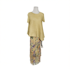 [585]G   Ms. Han  Casual Short Sleeve Crop Top Elegant Ruffled Half Skirt Two-Piece Suit