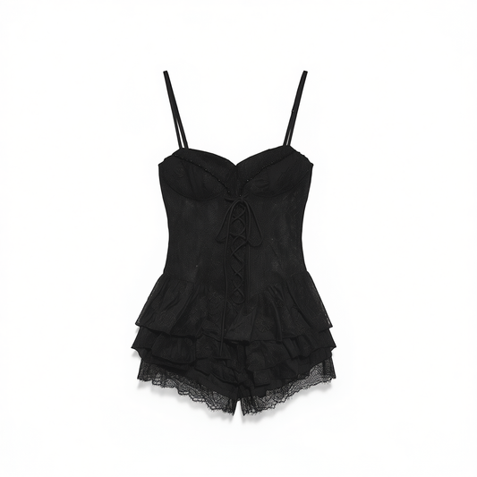 [497] Youthful Greek Goddess-Inspired Off-Shoulder French Lace Camisole Dress for Women – Summer Slimming Fit Flare Skirt
