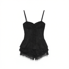 [497] Youthful Greek Goddess-Inspired Off-Shoulder French Lace Camisole Dress for Women – Summer Slimming Fit Flare Skirt