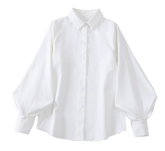 [274]MS Women's 2025 Spring Collection Korean Style Loose Fit Slimming Puffed Sleeves Layered Elegant Top
