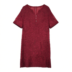 [049]MM  Mid-age high-end mother outfit wedding banquet dress  summer V-neck happy mother-in-law ceremony dress petite short-sleeve dress