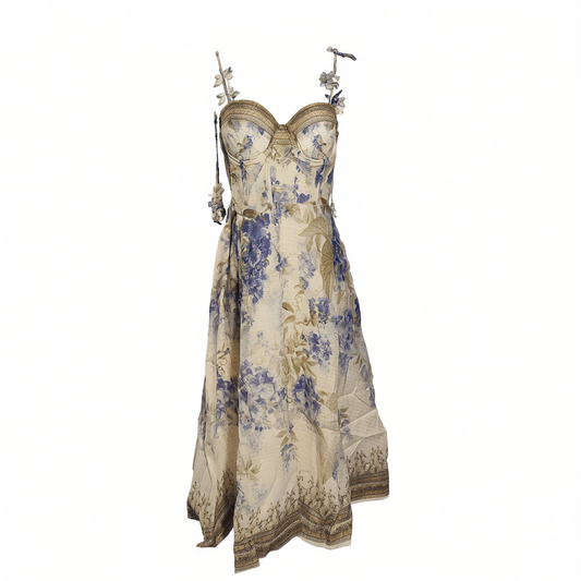 [932]GG      luxury custom  floral print strap fishtail waist fairy dress