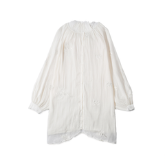 [638]G   CARIEDO Fresh Flowing Natural Ramie Breathable Beaded Embroidered Raglan Sleeves Loose Shirt/Bra