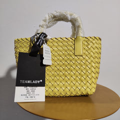 [724]N Teamlady First-Layer Goatskin Goatskin High-End Tote Bag Hand-Woven Women's Bag Handheld Pink Small Square Bag Women's Crossbody