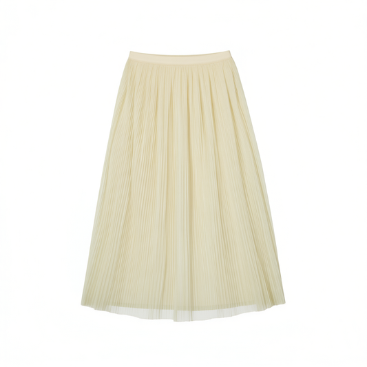 [152] Korean Gradient Color Pleated Midi Skirt for Women, Summer New Arrival, Loose Fit, Slimming Tulle Fabric, Fairy-Style Layered Skirt