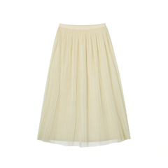 [152] Korean Gradient Color Pleated Midi Skirt for Women, Summer New Arrival, Loose Fit, Slimming Tulle Fabric, Fairy-Style Layered Skirt