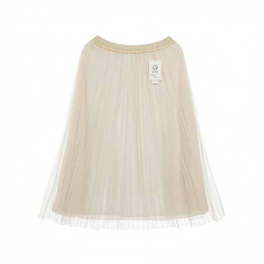 [920] Korean Style White Mesh Midi Skirt for Women, Summer New Arrivals, High-Waisted, Flowy and Slimming, Versatile Tulle Pleated Fairy Skirt
