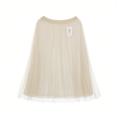 [920] Korean Style White Mesh Midi Skirt for Women, Summer New Arrivals, High-Waisted, Flowy and Slimming, Versatile Tulle Pleated Fairy Skirt