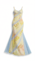 [872]GM  OfAkiva "Sonnet" Romantic Print Strapless Dress for Women High Stretch Lace Panel Mermaid Dress